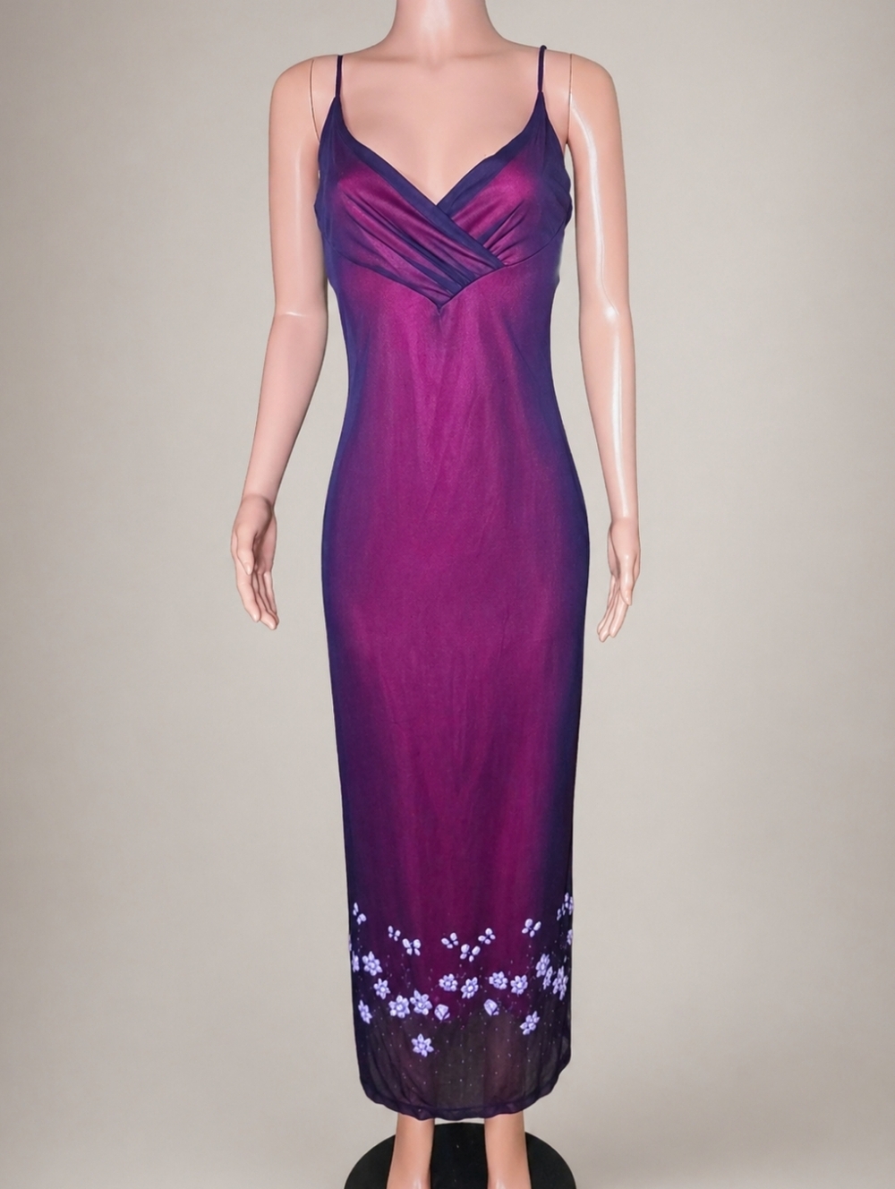 Pia 90s Y2K Fuchsia & Purple Mesh Floral Dress Large